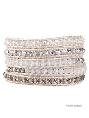 Handmade Crystal Beaded Leather Wrap Bracelet 5 Wrap Adjustable